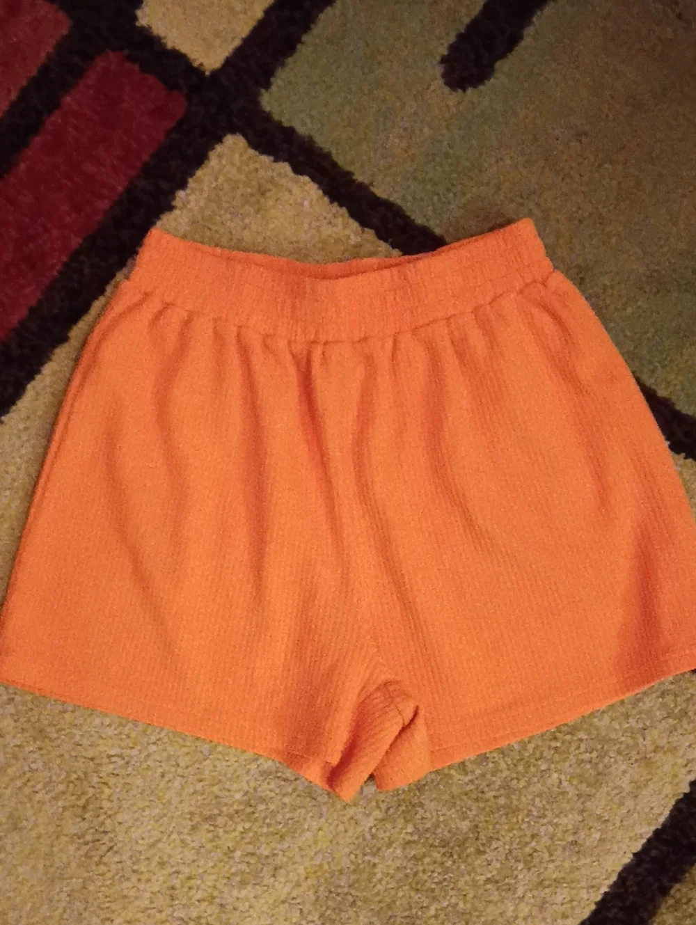Shein Women's Orange Knit Elastic-Waist Shorts Size Small